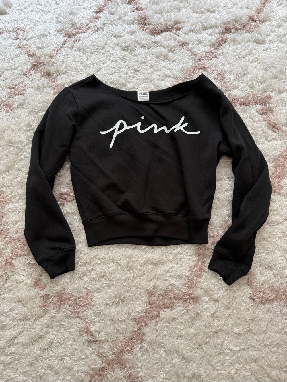 PINK Victoria's Secret Black Crewneck Pullover with White Script Logo